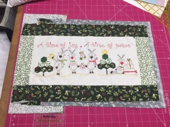 A time of joy, A time of peace by Fig ‘n’ Berry. Made by Deborah Mather into a cushion for Poppy Patch Posse