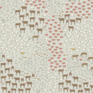 Anni Downs Appleby Farm Animals Soft Blue cotton Fabric