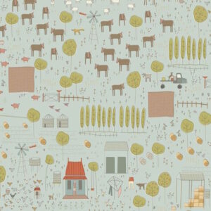 Anni Downs Appleby Farm Main Feature Fabric Duck Egg cotton Fabric