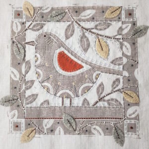 Bird Amongst the Leaves pattern by Louise Nichols in grey
