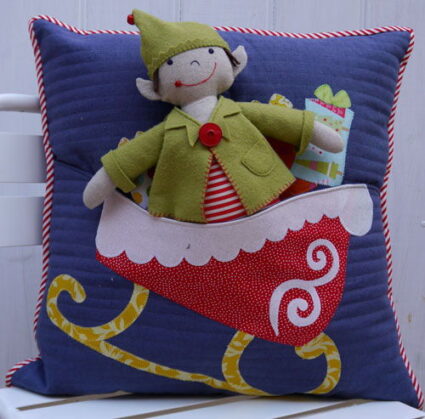 Claire Turpin Elfie Jones Applique Sleigh Cushion and Elf Toy