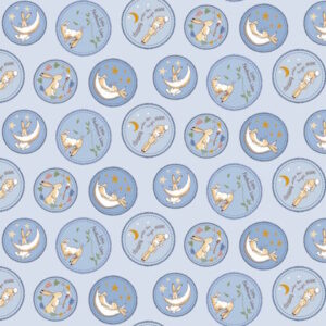 Clothworks Guess How Much I Love you Badges Blue by Anita Jeram