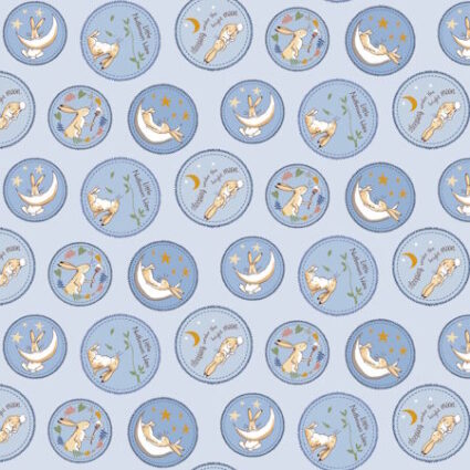 Clothworks Guess How Much I Love you Badges Blue by Anita Jeram