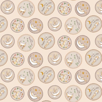 Clothworks Guess How Much I Love You Badges Taupe by Anita Jeram