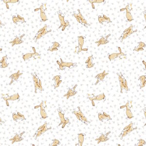 Clothworks Guess How Much I love You Tossed Bunnies White by Anita Jeram