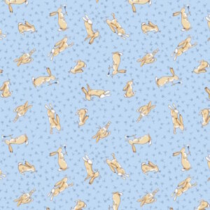Clothworks Guess How Much I Love You Tossed Bunnies Blue by Anita Jeram