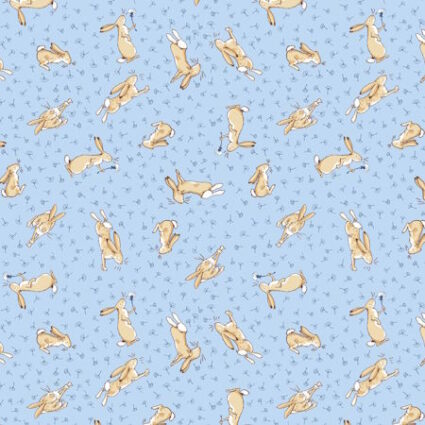 Clothworks Guess How Much I Love You Tossed Bunnies Blue by Anita Jeram