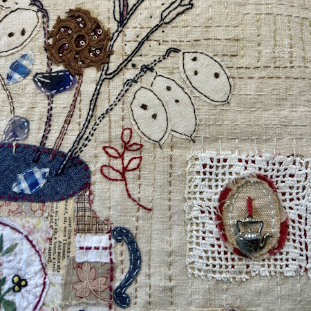 Collage and Stitch day class with Suzette Smart still life