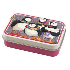 Emma Ball Knitted Puffins Mini Hinged Tin