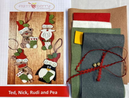 Fig N Berry Nick, Ted Rudi and Pea Christmas decoration Kit
