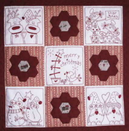Fig 'n' Berry A Friend For Christmas Redwork Wall Hanging Pattern