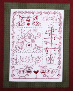 Fig n Berry Blessings Christmas Red Work Wall Hanging Pattern