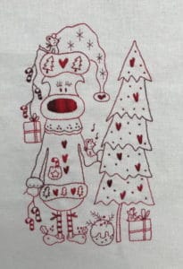 Fig n Berry Miss Mable Christmas Redwork Wall Hanging Pattern
