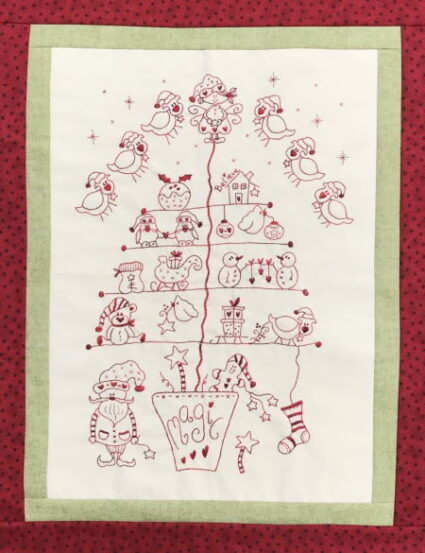 Fig n Berry The Magic of Christmas Red Work Embroidery Wall Hanging Pattern