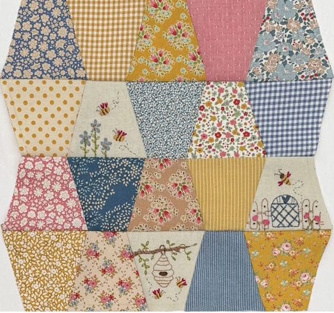 Fig n Berry Tumbling Bees Block of the month with EPP and Embroidery