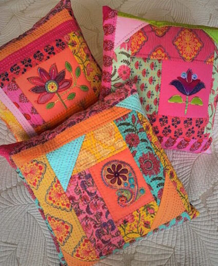 Flying Fish Indian Sunset Applique 3 designs of cushion by Wendy williams