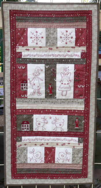 Gail Pan Its Christmas wall Hanging Pattern with embroidered squares