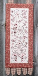The Birdhouse Gingerbread House Redwork Christmas stitchery by Natalie Bird