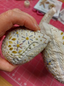 Hares Nest Stitchery - Rambling Stitcher Baby Elephant Patch mattress Stitch to sew head up.