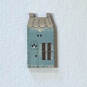 Hatched and Patched Blue Handpainted Wooden House Button