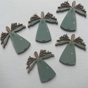 Hand Painted Wooden angel Button in Blue