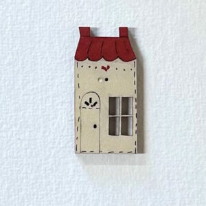 Hatched and Patched Handpainted Cream wooden House Button