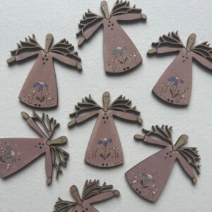 Hand Painted angel Button with little flower