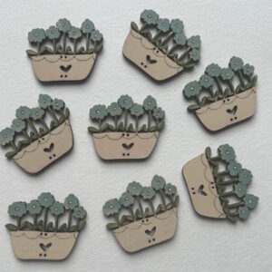 Hand Painted Wooden Oblong Flower Pot Button.