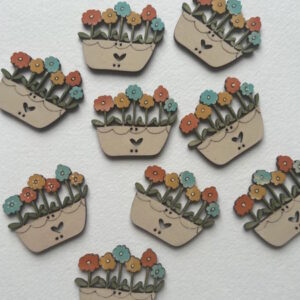 Hand Painted Wooden Oblong Flower Pot Button