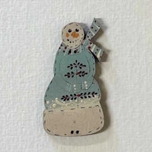 Hatched and Patched Blue Handpainted snowman button