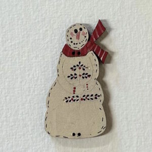 Hatched and Patched Cream Wooden Snowman Button