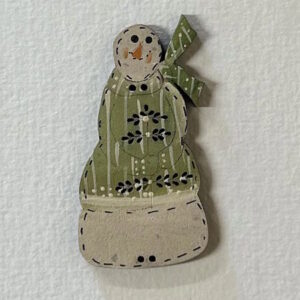 Hatched and Patched Handpainted Green wooden Snowman button
