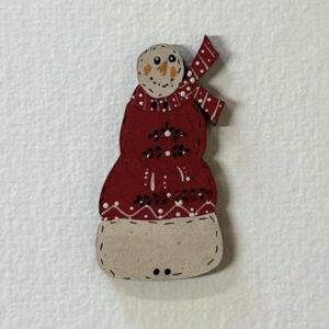 Hatched and Patched Hand painted Red Snowman wooden button