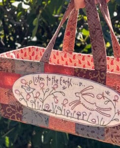 Hatched and Patched Listen to the Earth small project bag pattern by Anni Downs