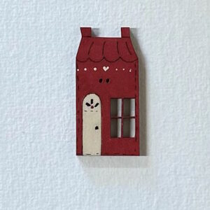 Hatched and Patched Handpainted red wooden house button