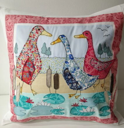 Helen Newton Messing about on the river applique duck design cushion pattern