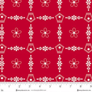 Henry Glass Redberry Lane Birdhouse Trellis Red Cotton Fabric by Gail Pan