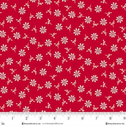 Henry Glass Redberry Lane Daisy Sprig Red Cotton Fabric by Gail Pan