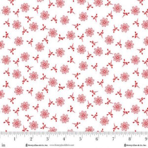 Henry Glass Redberry Lane Daisy Spigs white cotton fabric by Gail Pan