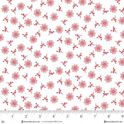 Henry Glass Redberry Lane Daisy Spigs white cotton fabric by Gail Pan