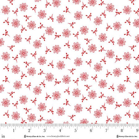 Henry Glass Redberry Lane Daisy Spigs white cotton fabric by Gail Pan