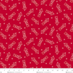 Henry Glass Redberry Lane Has Tag Scattered Houses Red cotton fabric by Gail Pan