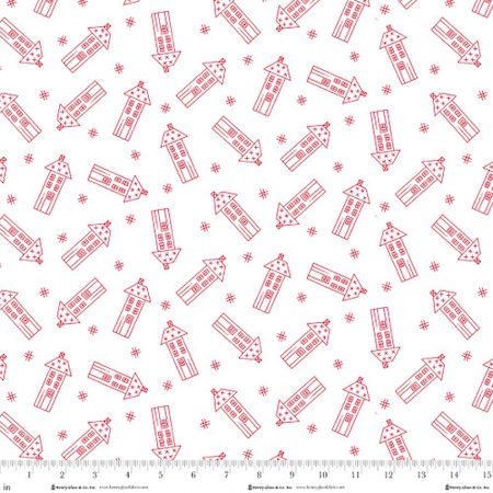 Henry Glass Redberry Lane Hash Tag Scattered houses white cotton fabric by Gail Pan