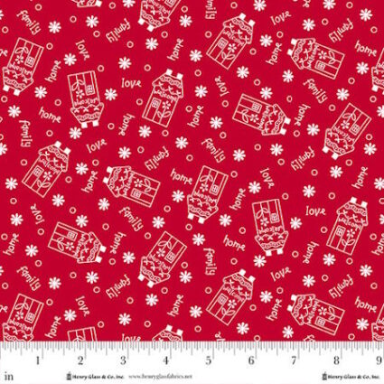 Henry Glass Redberry Lane House of Love scatter cotton fabric by Gail Pan