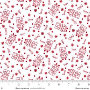 Henry Glass Redberry Lane House pof Love Scatter White Cotton Fabric by Gail Pan