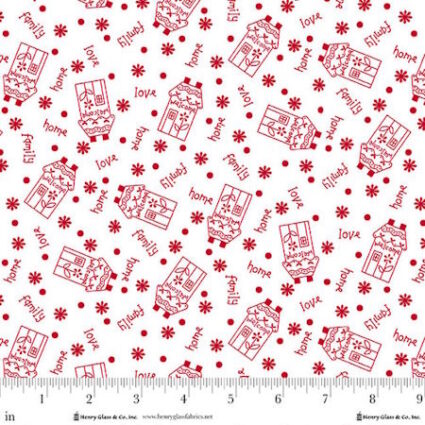 Henry Glass Redberry Lane House pof Love Scatter White Cotton Fabric by Gail Pan