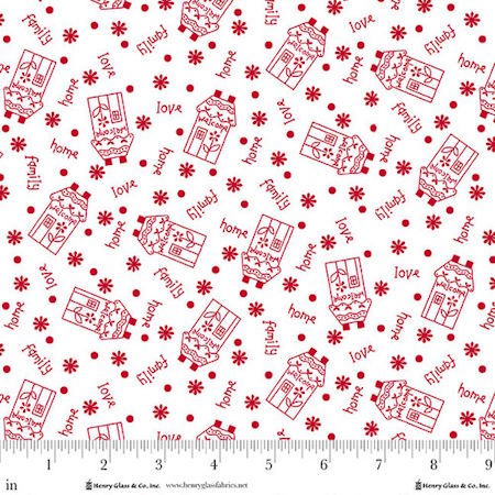 Henry Glass Redberry Lane House pof Love Scatter White Cotton Fabric by Gail Pan