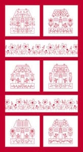 Henry Glass Redberry Lane houses and flower panel by Gail Pan