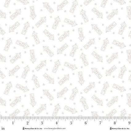Henry Glass Redberry Lane Tiny Houses White cotton Fabric by Gail Pan