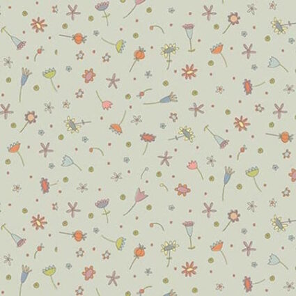 Henry Glass Simply Be Scattered Flowers Dove grey by Anni Downs Cotton Fabric